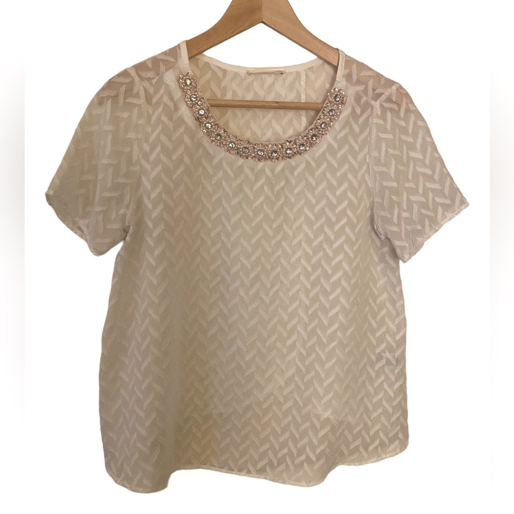 LE LIS Irvin Sheer Fold Over Back Embellished Neckline Blouse Size XS/Small